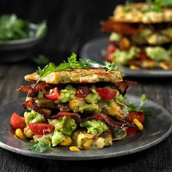 Spicy Corn Cake, Bacon and Avocado Stack.jpg