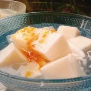 Almond tofu in a bowl