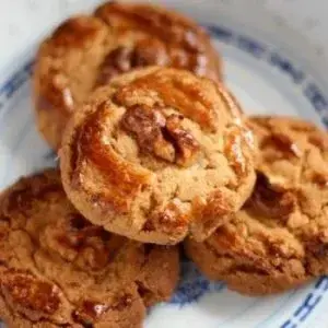 close up of Walnut cookies on a plate