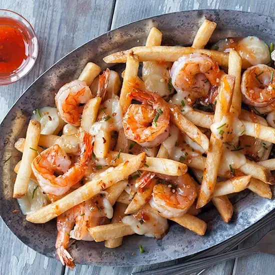 Spicy Shrimp Poutine with Sweet Chili Sauce Recipe Card