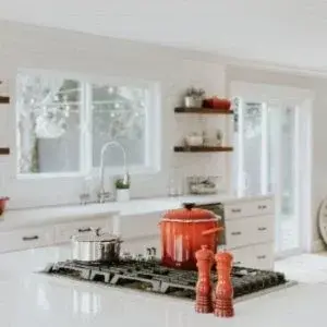 clean modern kitchen with pot on stove