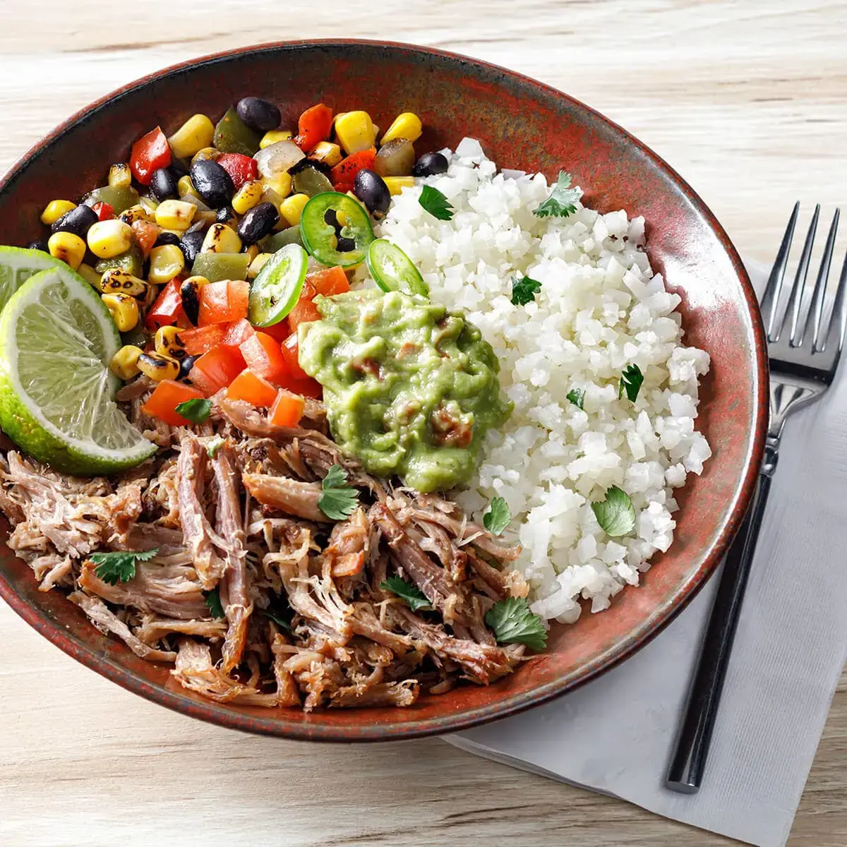 Cauliflower Rice and Carne Asada Mexican Bowl Recipe Card