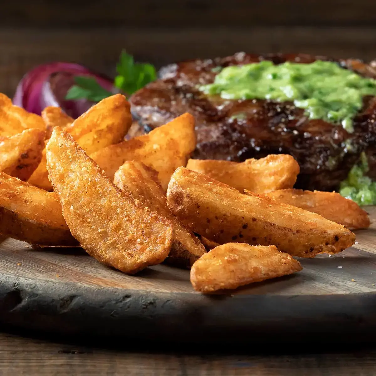 Steak and Wedge Fries with Avocado Maitre D' Butter Recipe Card