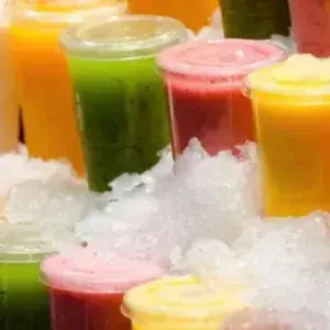 variety of juices on ice