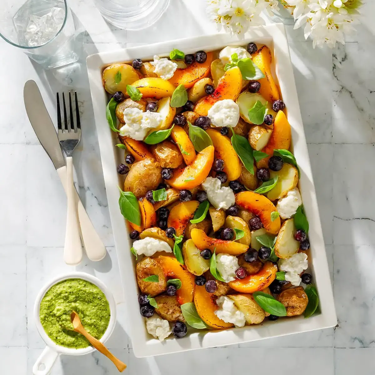 Summer Potato and Peach Salad Recipe Card