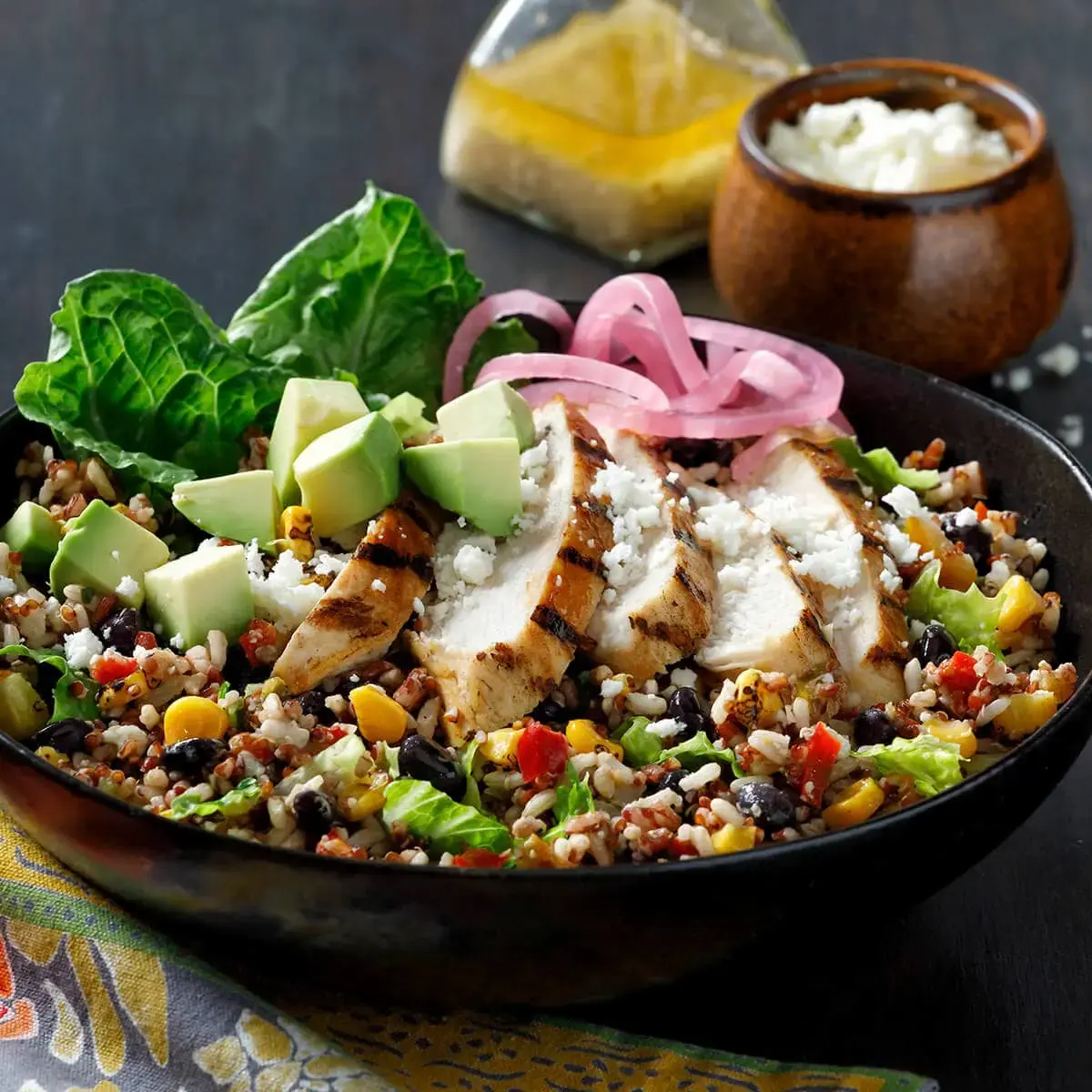 Grilled Chicken, Grain & Fire-Roasted Vegetable Bowl Recipe Card