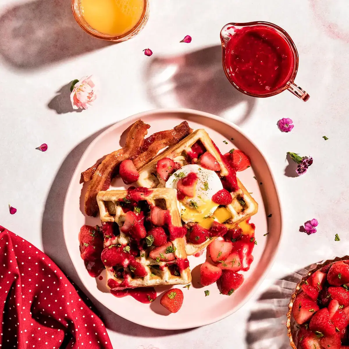 Rosy Strawberry Waffles Recipe Card