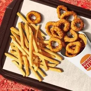 Burger King fries and onion rings on tray